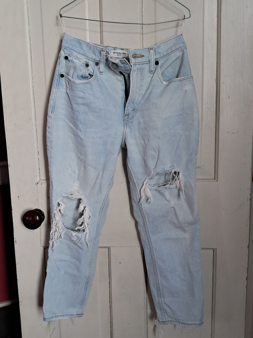 Abercrombie & Fitch Light Wash Ripped Slim Straight Jeans
